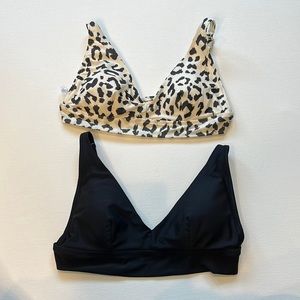 Aerie Swim Womens Cheetah and All Black Bikini Tops Size Medium